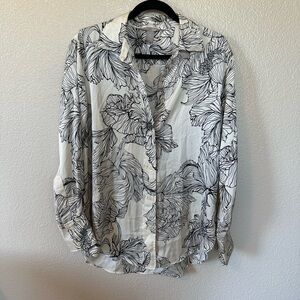 Black flower print button down shirt